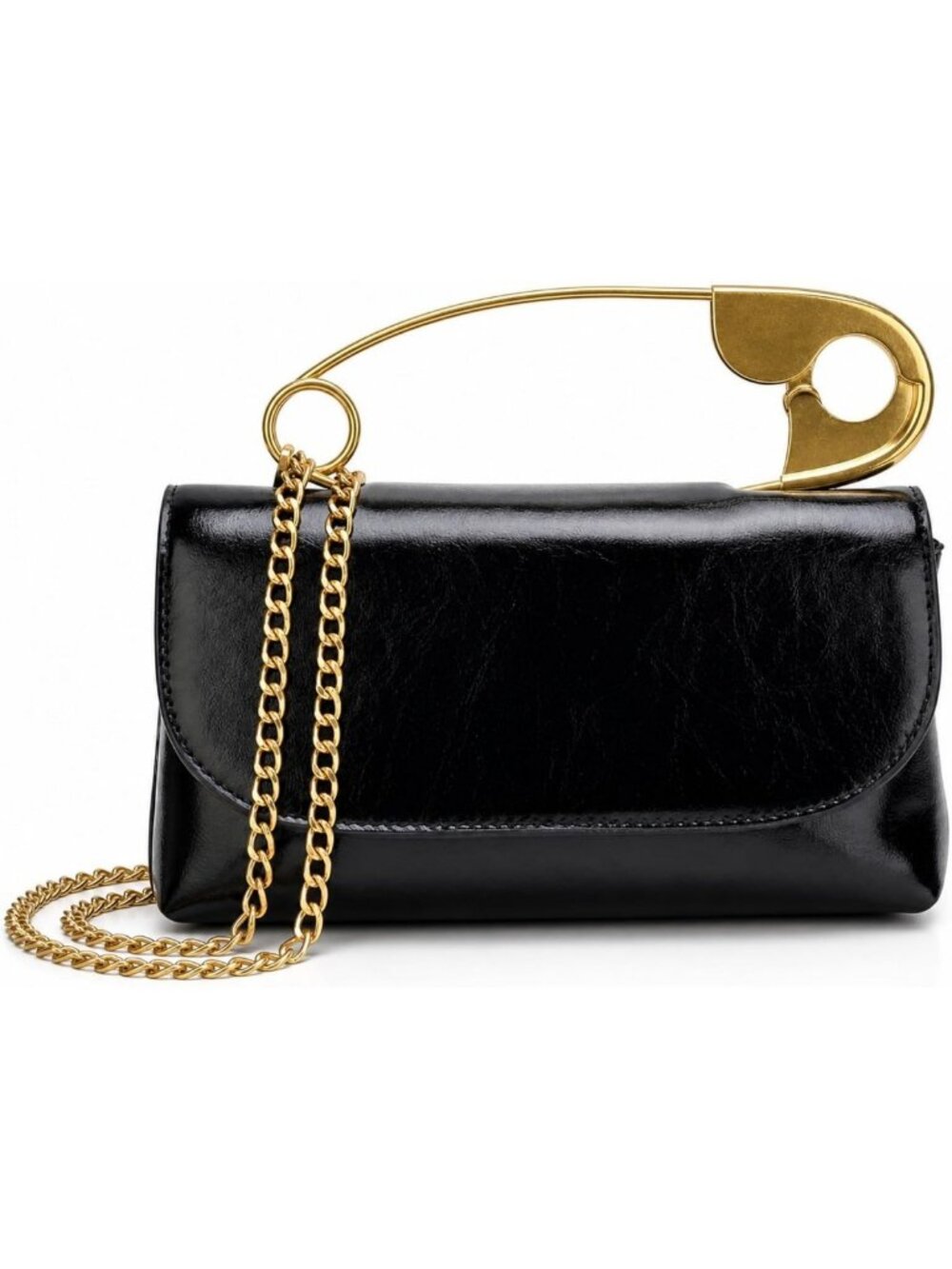 Stylish Leather Crossbody Clutch Bag with Gold Chain Handles for Evening & Daily